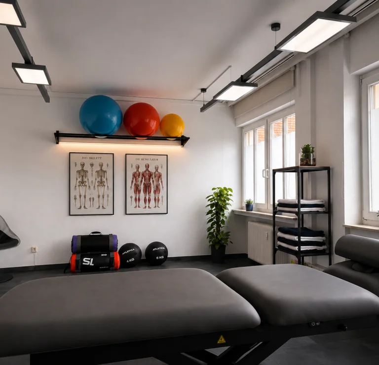 Heller Behandlungsraum von Movement Physio mit Therapieliegen und funktioneller Ausstattung
